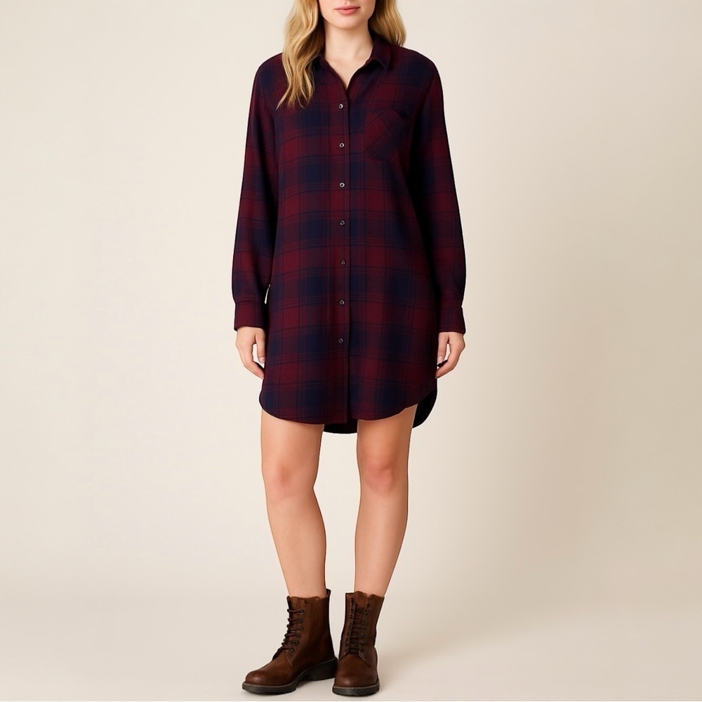 RAILS Bianca Currant Navy Plaid Flannel Shirtdress